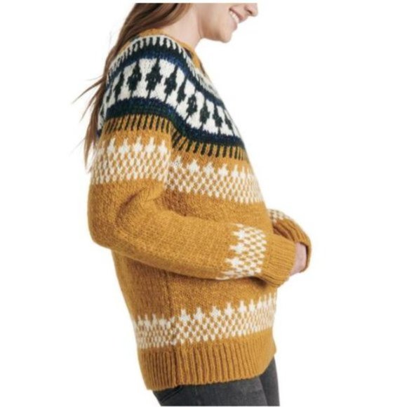 Lucky ~ Bold Fair Isle Knit Mustard  Crewneck Chunky Sweater- in size XS - Picture 14 of 16